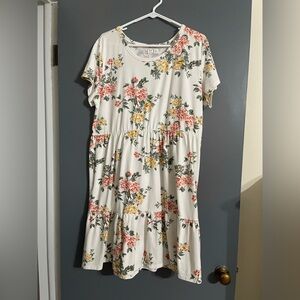 Floral Casual Dress - Cream with Pink and Yellow Accents